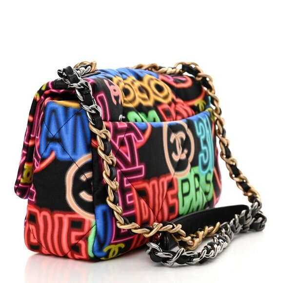 B-1. Chanel 19 Neon Logos Canvas Medium Flap Bag - Picture 2 of 10
